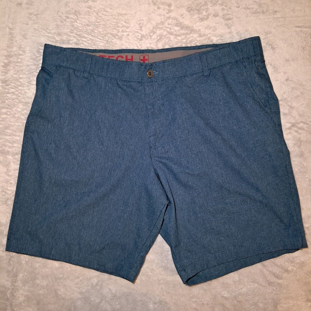 Swiss Tech Shorts Men's Comfort Waist Flat Front  Golf Style Blue Outdoor 42